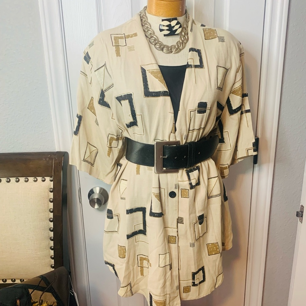 Vintage  Liz Bakerbutton down top with square box patterns from the 80s,90s